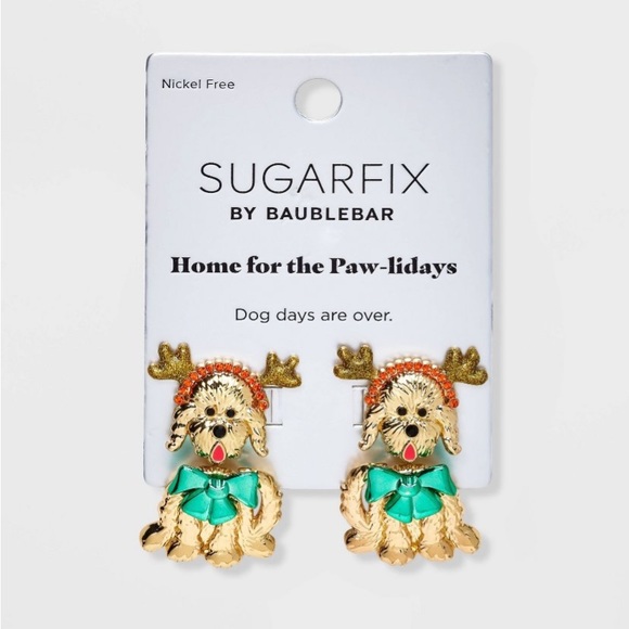 SUGARFIX by BaubleBar Home for the Paw-lidays Earrings  NWT Labradoodle Dog Bow - Picture 4 of 6